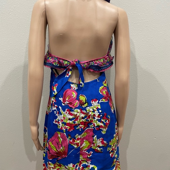 Nanette Lepore Ruffle Halter Butterfly Floral Tie Back Mini Dress 6 - Picture 3 of 5